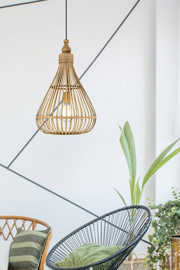 EGLO Amsfield 1-Light Caged Teardrop Rattan Single Pendant