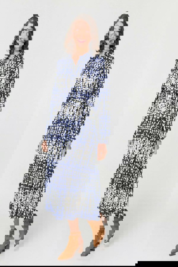 Navy | Printed Tie Front Midi Shirt Dress
