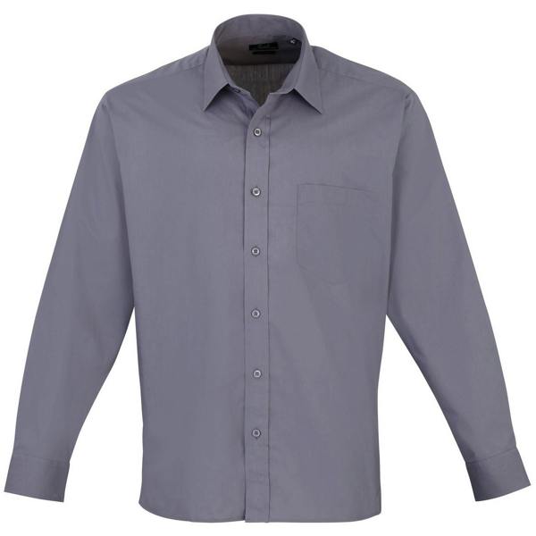 Premier Mens Premier Poplin Long-Sleeved Formal Shirt - Steel