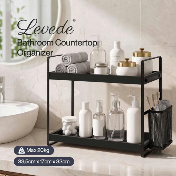 Levede Bathroom Organiser Countertop 2 Tier Perfume Skincare Storage Shelf Black