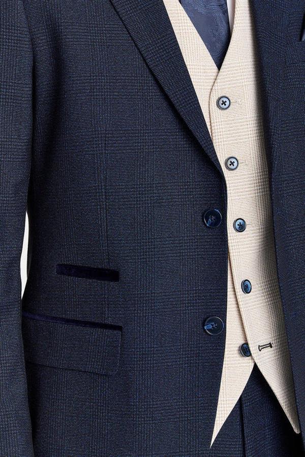 Paul Andrew Regent Navy Check Suit with Regent Cream Waistcoat