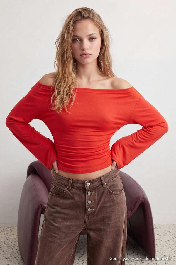WOVCOR Fitted Boat Neck Batwing Sleeve Ribbed Blouse