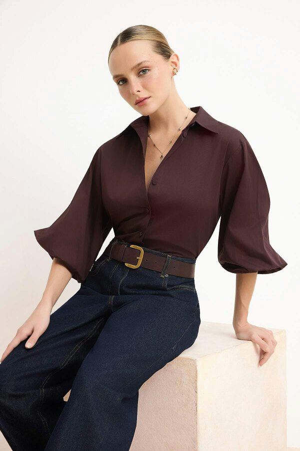 WOVCOR Collared Long Sleeve Relaxed Fit Shirt