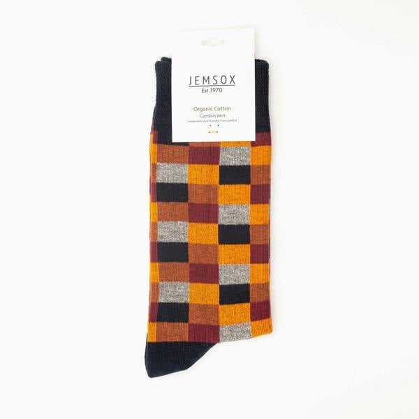 Jemsox Square Pattern Organic Cotton Mens Socks | Comfort Top & Soft Fit