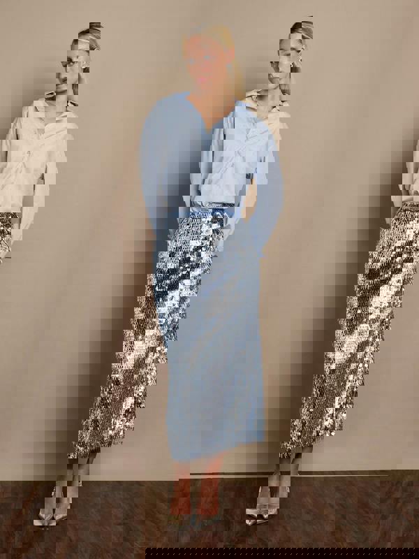 GWD Simone Midi Sequin Skirt Blue