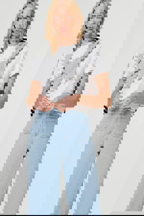 Blue | High Waist Pocket Detail Wide Jeans
