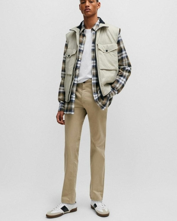 BOSS Orange Mens Slim Fit Chinos in Stretch-Cotton Satin NOS - Beige 239