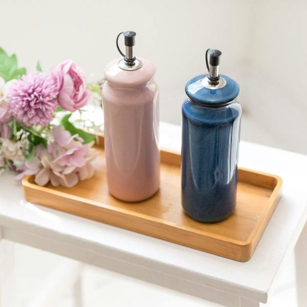 Scandi Home Ceramic Oil & Vinegar Bottles, Set of 2, Pink & Blue Reactive Glaze