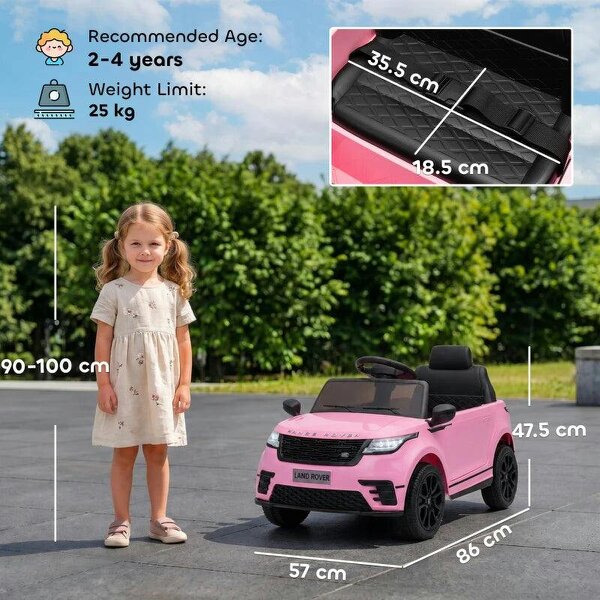 Range Rover Velar Licensed 12V Electric Car for Kids with Remote, 4-Wheel Suspension, Slow Start for 2-4 Years, Pink