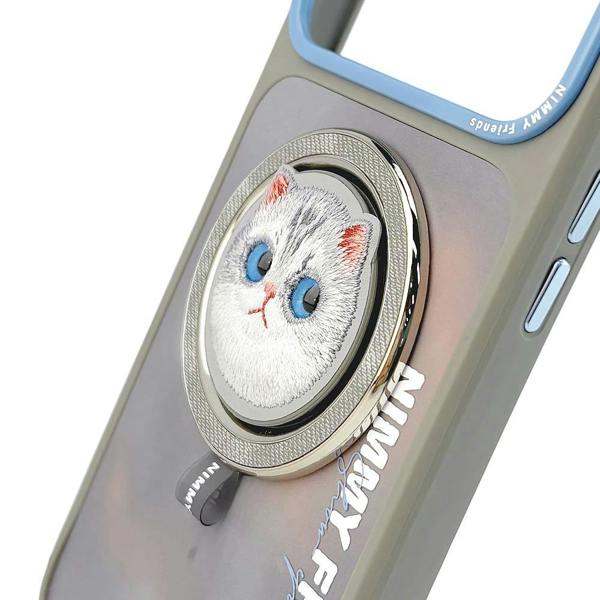 Nimmy Friends Nimmy Big Eye Cute Pet Silver Shaded Cat Face Case with Detachable MagSafe Grip for iPhone 17 Pro Max 6.9" Grey Blue