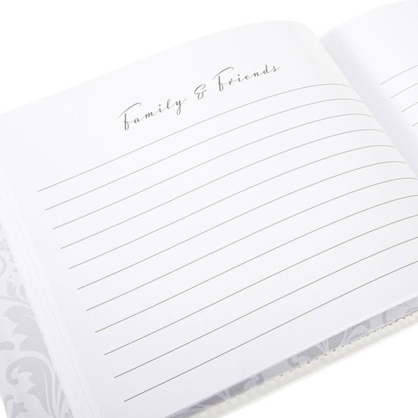 Modern Wedding Day Guest Book with Pink Faux-Silk Roses and Silver Double Rings Image 3