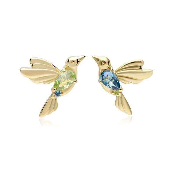 Gemondo ECFEW Peridot and Blue Topaz Hummingbird Stud Earrings in 925 Sterling Silver