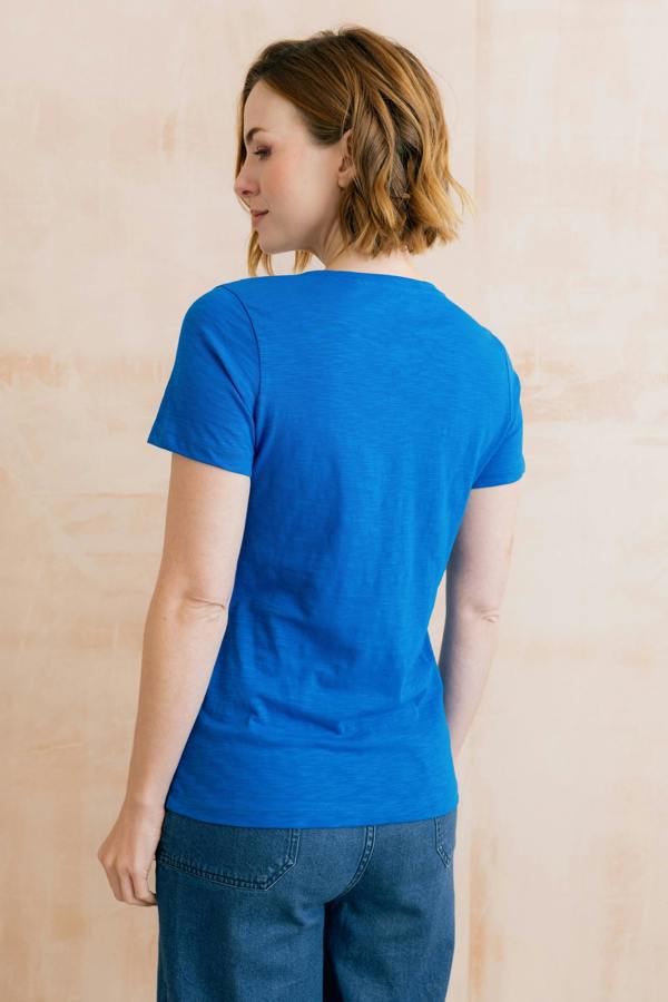 Lily & Me Victoria Organic Cotton V-Neck T-Shirt Cobalt