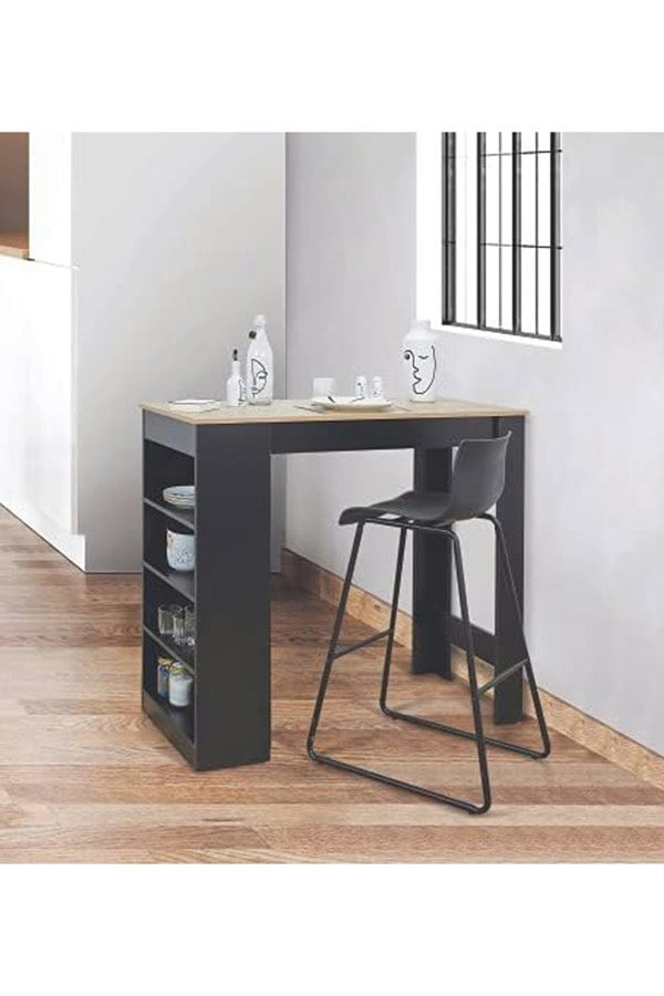 Living and Home Contrast Color Wooden Bar Table Dining Table with Open Shelves