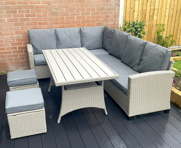 Outdoor Living York 8 Seat grey rattan corner sofa dining set