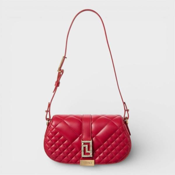Versace Logo Leather Shoulder Bag Red