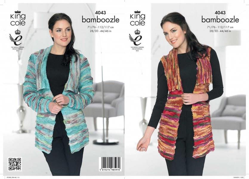 King Cole Bamboozle Knitting Pattern 4043, Waistcoats, Jackets for Women, 28 - 46 Inches - Easy