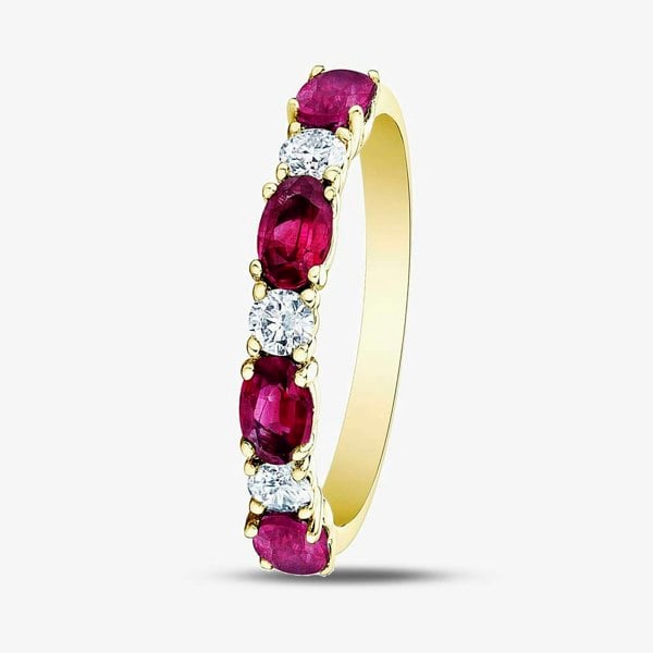 T. H. Baker 9ct White Gold Ruby & 0.2ct Diamond Half Eternity Ring 50L77WG RUBY