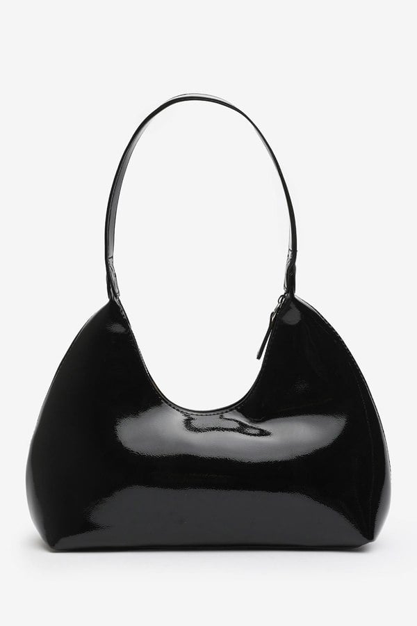 Where's That From Ecru Sleek Minimalist Hobo bag in Black Patent Faux Leather