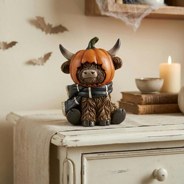 Garden Greatness Highland Cow Sat in Pumpkin Decoration