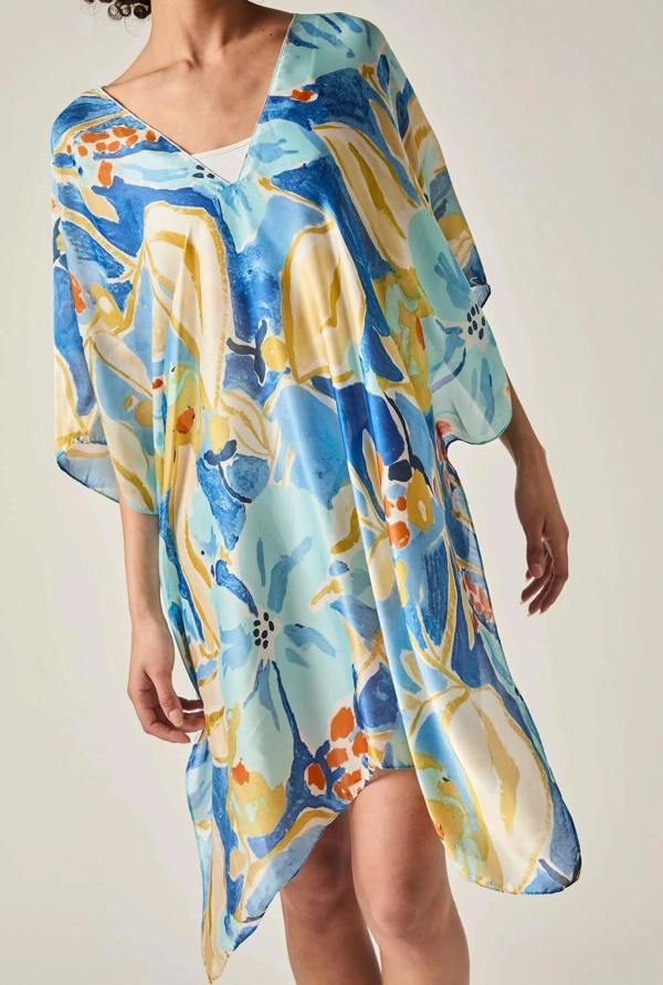 James Lakeland Blue Abstract Floral Kaftan