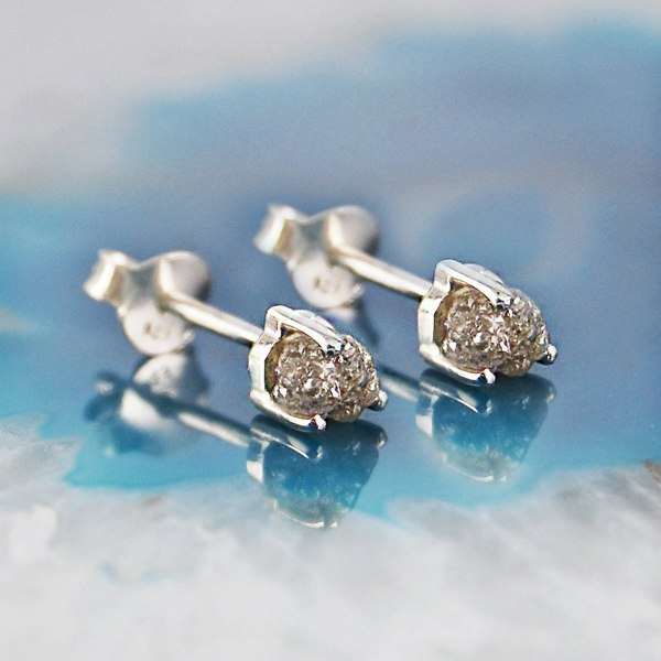 Otis Jaxon Jewellery Tiny Sterling Silver Raw Diamond April Birthstone Stud Earrings