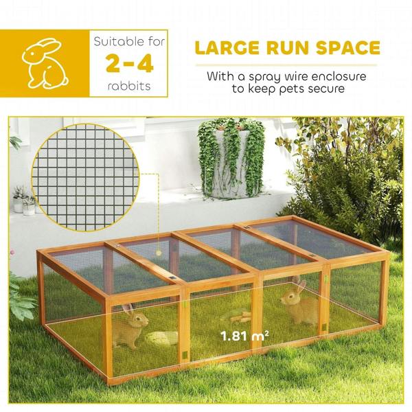 Wire mesh outdoor rabbit hutch with wooden frame and wide run space