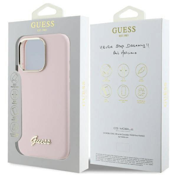 Guess Silicone Script Metal Logo & Frame Case for iPhone 16 Pro Max 6.9" Pink - GUHCP16XSMBSLP