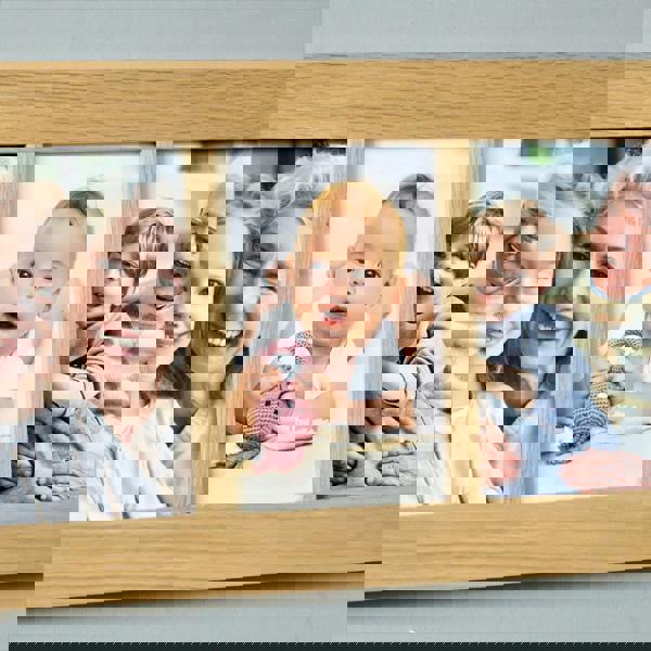 MijMoj Design Solid Oak Three Aperture Picture Frame - For 6x4" Photos