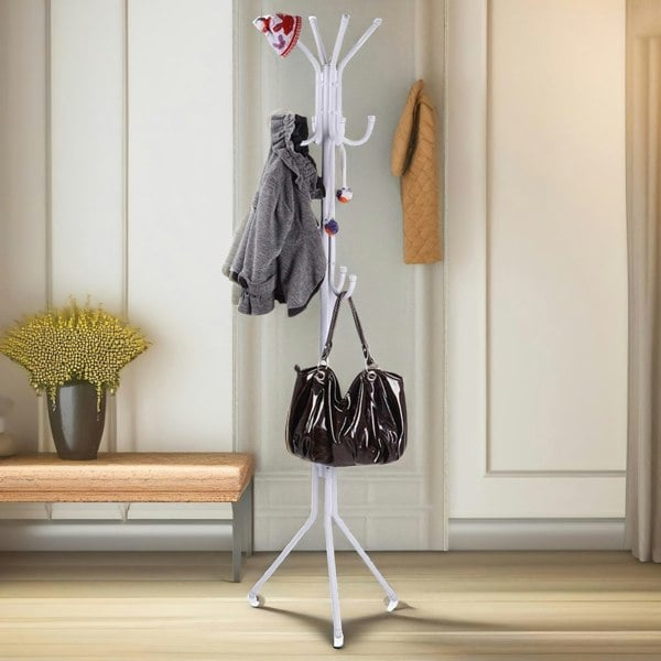 Rafaelo Mobilia Metal Coat Stand With 12 Hooks White