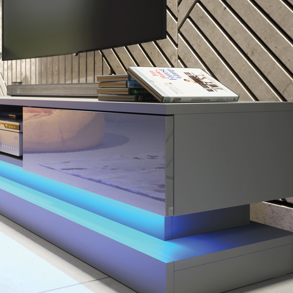 Mex Furniture 180cm Modern TV Unit with Grey High Gloss Doors & Free LED Lighting