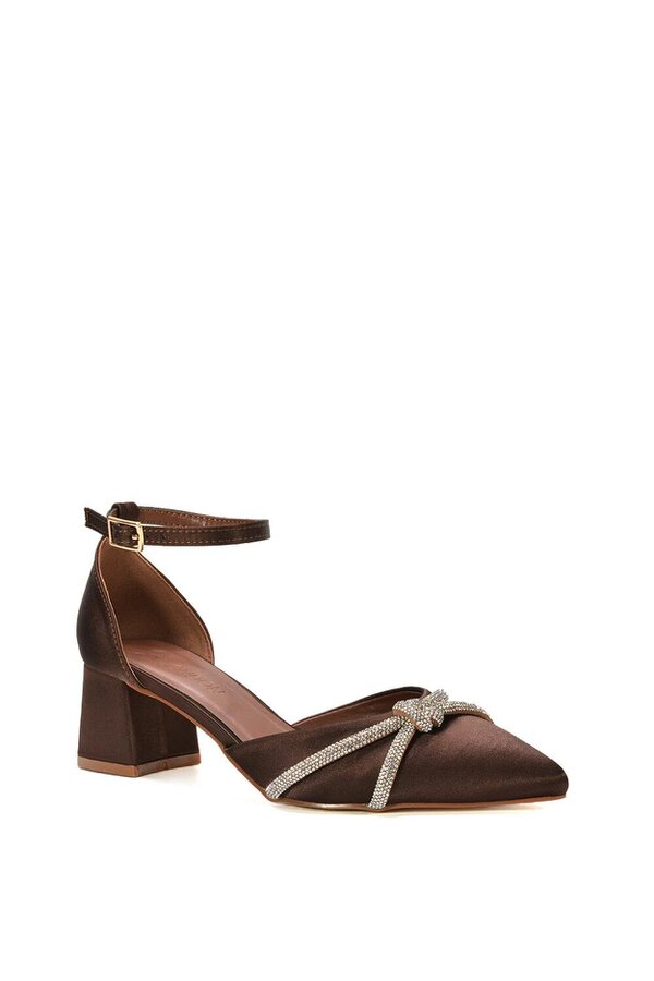 XY LONDON Ankle Strap Pointed Toe Diamante Mid Block Heels