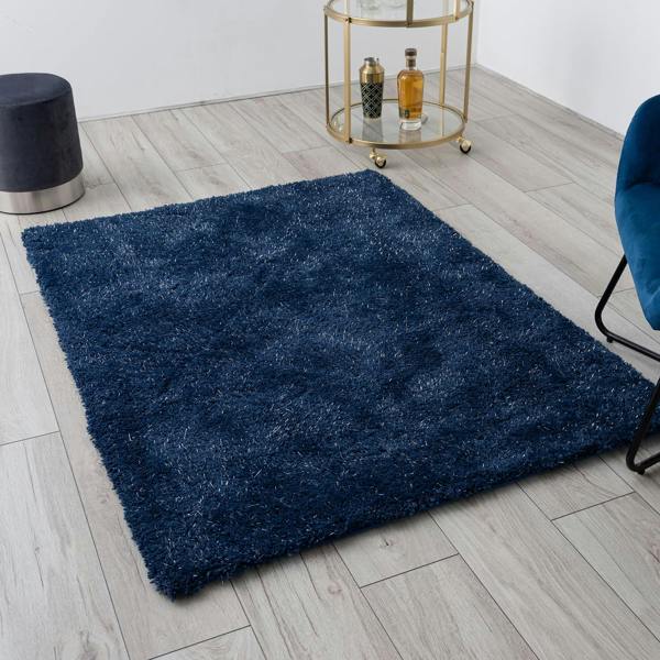 A.Unique Home Rome Sparkle Rug - 2.5cm Low Pile 1050GSM - Navy - 110x150cm