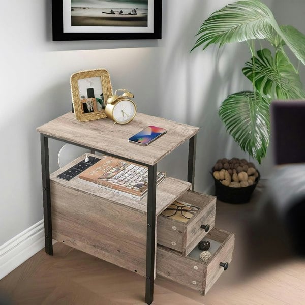 Rafaelo Mobilia Bedside Table with Power Outlet & USB Ports Greige