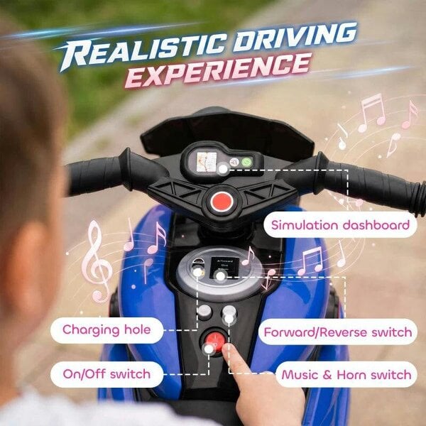 Kids Electric Motorcycle Ride-On Toy, 3-Wheel Battery-Operated Motorbike with Horn, Toddler Ride On Bike, Blue