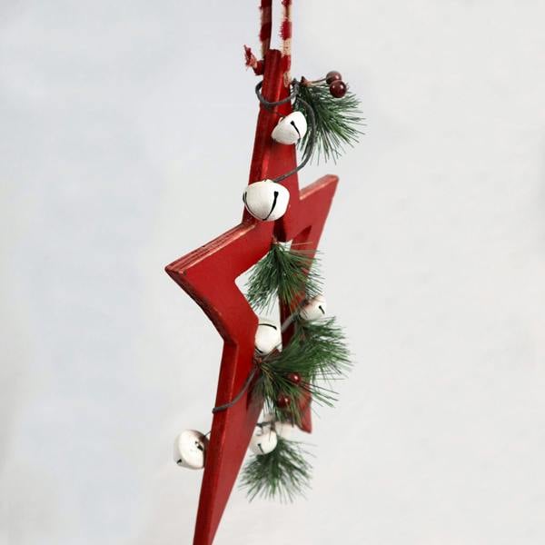 25 x 1.2 x 36 cm Red Wooden Star Hanging Decoration for Christmas and Seasonal Displays image 9
