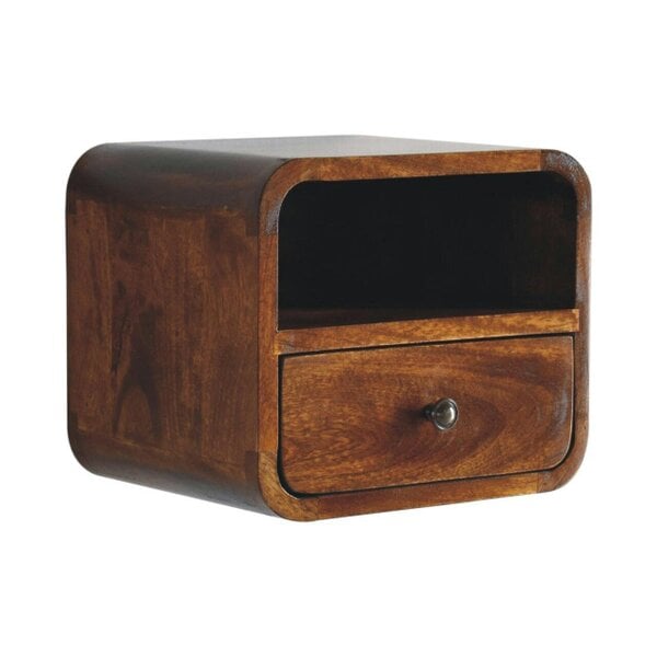 Wyld Haus Cagliari Small Wall Mounted Curved Chestnut Bedside with Shelf