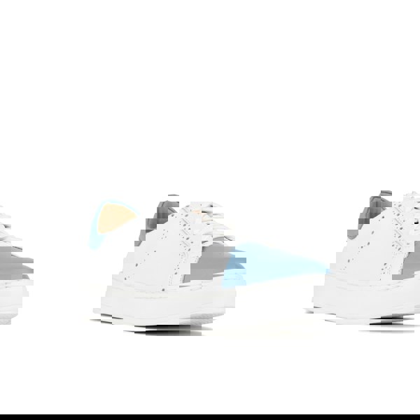 Embassy London Serena - White & Blue - Women’s Leather Trainer with Brogue Details