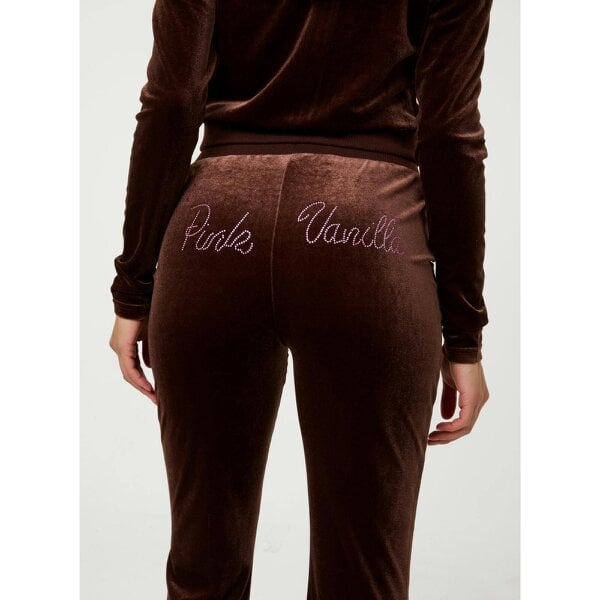 Pink Vanilla Rhinestone Velour Tie Front Flared Joggers