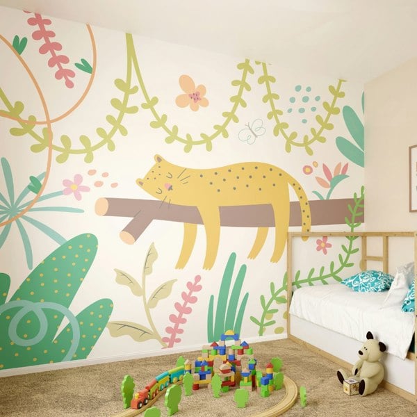 Origin Murals Sleeping Jungle Leopard Wall Mural - Green