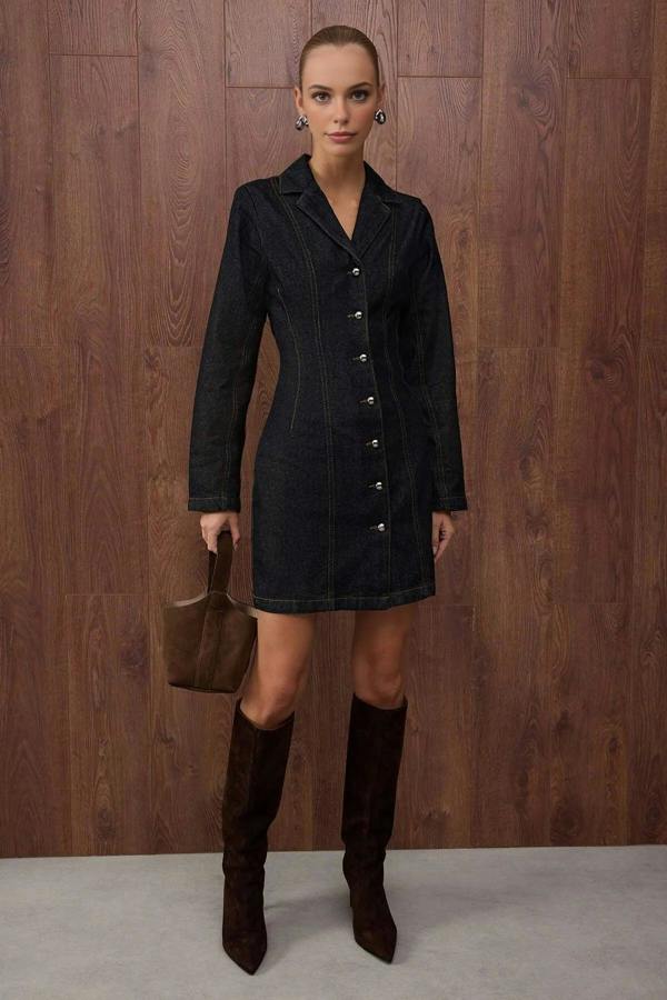 WOVCOR Mini Denim Dress with Stitching Detail
