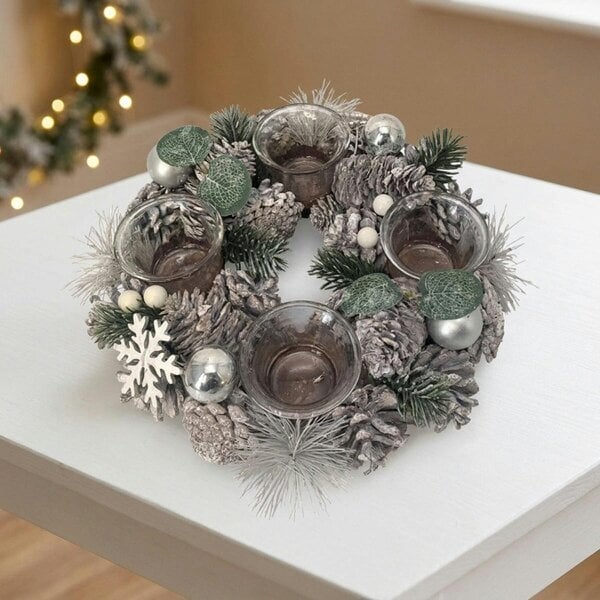 Garden Greatness White Cone Wreath Tealight Holder Door Accent