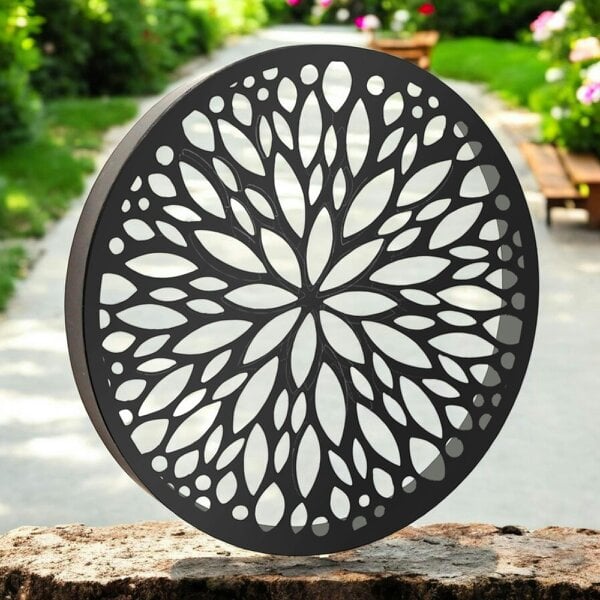EDH Door Hardware Metal Abstract Flower Solar Wall Panel – 40 x 40 x 5 CM | Solar-Powered Outdoor Wall Art | Metal Garden Panel