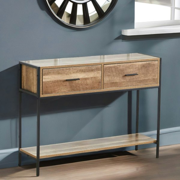 Rafaelo Mobilia Industrial Console Table With 2 Drawers & Storage Shelf