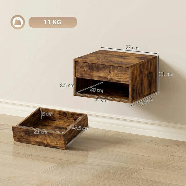 Set of Two Floating Bedside Tables - Rustic Brown
