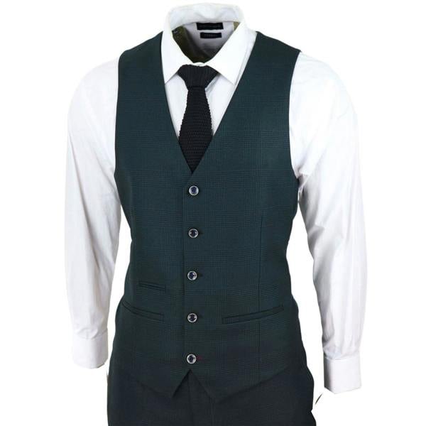 Paul Andrew Mens Olive Green 3 Piece Check Tailored Fit Suit