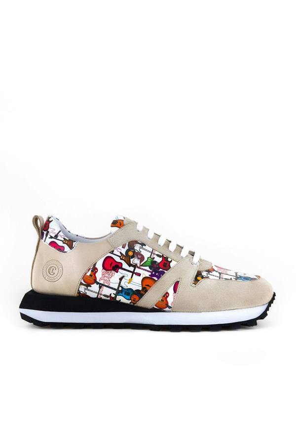 GUITAR PRINTED LEATHER AND SUEDE TRAINERS - Premium Men's Patterned Shirt by Claudio Lugli | Bold Design, Tailored Fit, Best Printed Shirts