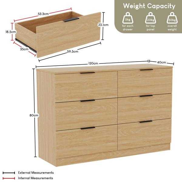 Vida Designs Trega 6 Drawer Chest, Black