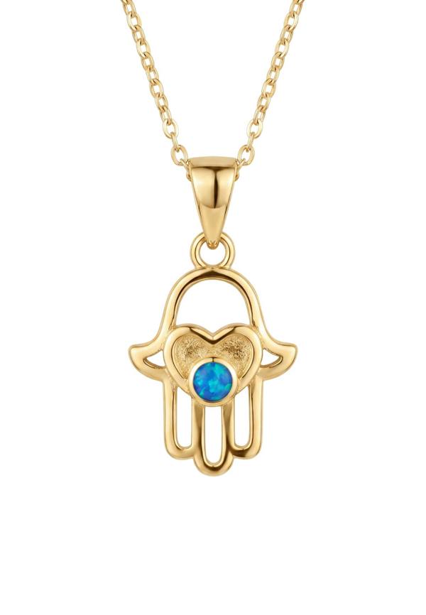 Latelita Love My Hamsa Hand Blue Opal Pendant Necklace Gold