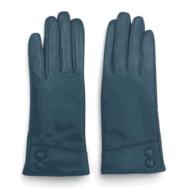Women's Genuine Leather Decorative Buttons Gloves - Teal - Infinity Leather - 14